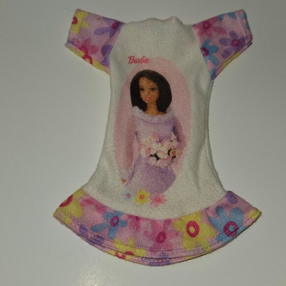 VTG Barbie Doll Size Nightgown Pajamas Graphic Floral Print Pink Purple White - Picture 3 of 7